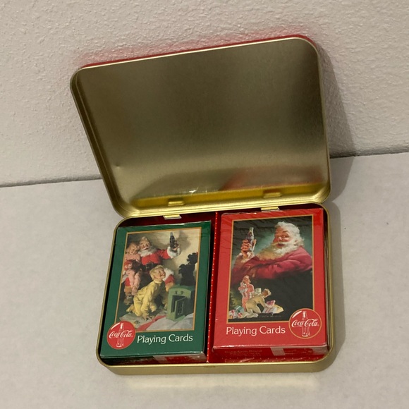 Coca-Cola Limited Edition Christmas Santa Playing Cards W/ Tin 1996 Red - Picture 4 of 5